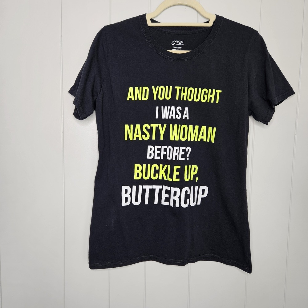 C Port And Company Women's Black Medium Graphic T-shirt Short Sleeve